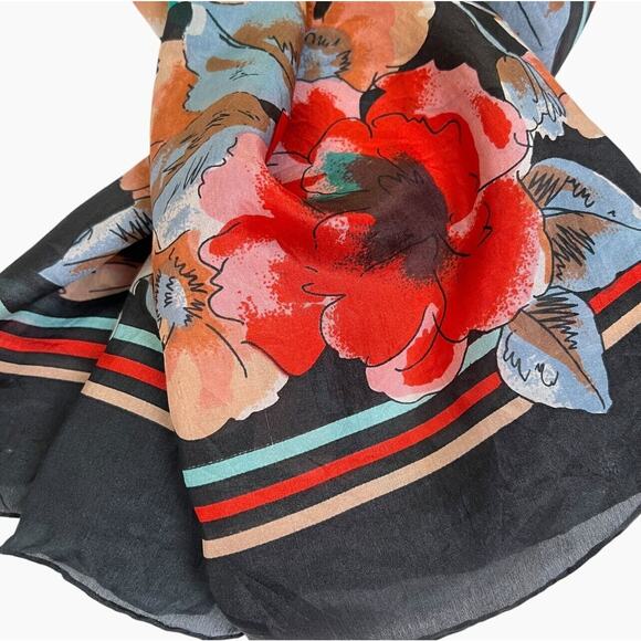 Fashion Scarf Floral Red Blue Colorful Elegant Artistic Flowers Classic 32x32 - Picture 6 of 8